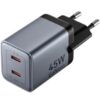 Cargador de Pared GaN Vention TZ-FCDH0-EU/ 2xUSB Tipo-C + Cable USB Tipo-C/ 45W