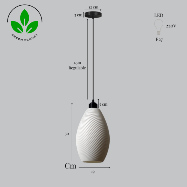 Lámpara Colgante "Paval" Color Blanco/Florón Negro/Cable Negro