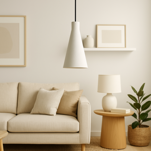 Lámpara Colgante "Shu" Color Blanco/Florón Negro/Cable Negro