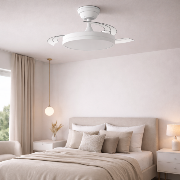 Ventilador DC "Marele· Función Verano-Invierno 48W Blanco 3 Aspas 5040lm 3500-4000-6500k Remoto y Temporizador