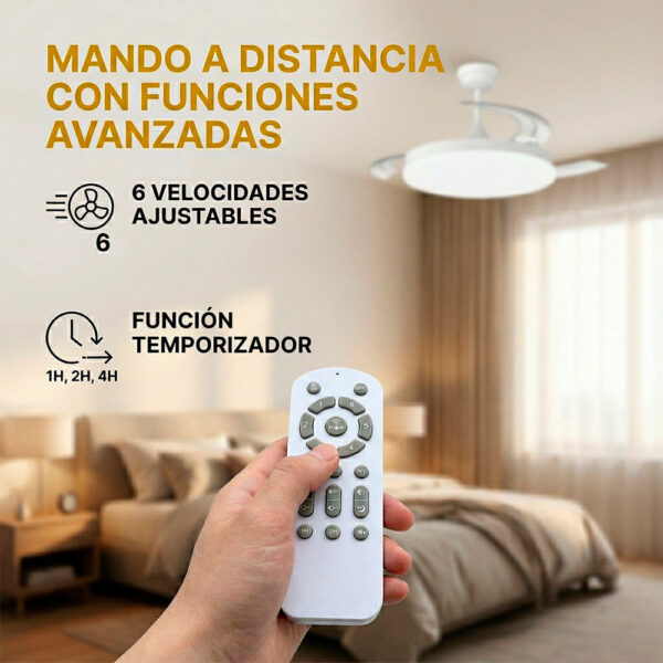 Ventilador DC "Marele· Función Verano-Invierno 48W Blanco 3 Aspas 5040lm 3500-4000-6500k Remoto y Temporizador