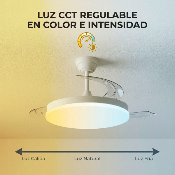 Ventilador DC "Marele· Función Verano-Invierno 48W Blanco 3 Aspas 5040lm 3500-4000-6500k Remoto y Temporizador
