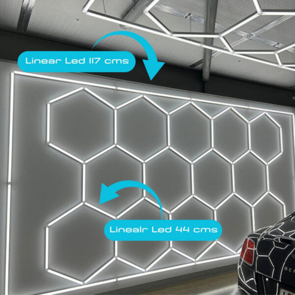 Lámpara LED hexagonal - 6000K - 14 hexágonos 44cm + Rectángulo 500cm