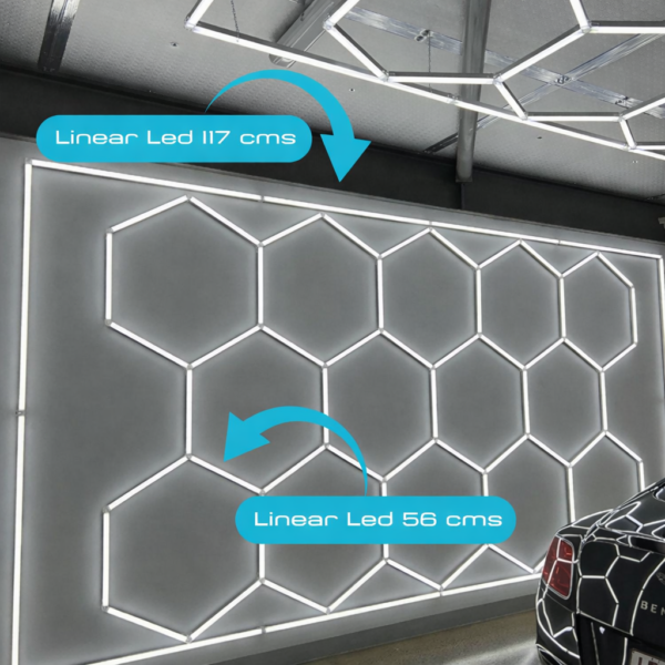 Lámpara LED hexagonal - 6000K - 14 hexágonos 56cm + Rectángulo 500cm