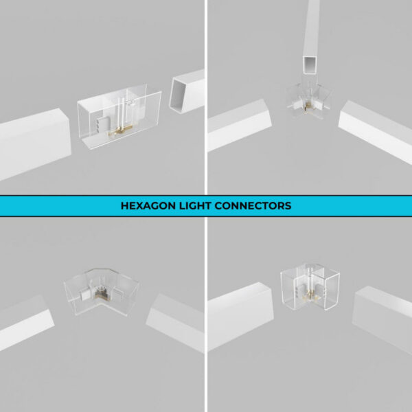 Lámpara LED hexagonal - 6000K - 14 hexágonos 56cm + Rectángulo 500cm
