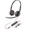 Auriculares Poly Blackwire 3225 + Adaptador USB-C/A/ con Micrófono/ Jack 3.5mm/ Negro