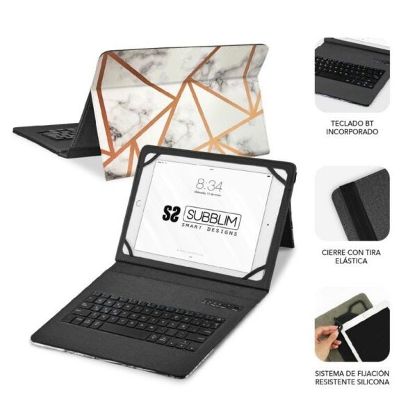 art_sub-funda20kt5-bttw10_2 Funda con Teclado Subblim Keytab Pro Bluetooth para Tablets de 9"-11"/ Marmol Blanco