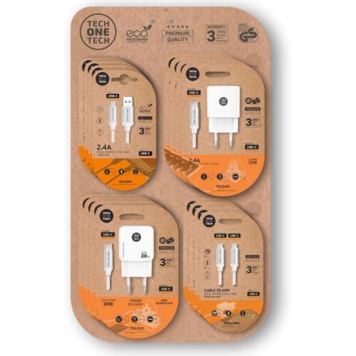 art_tot-expositor20eko20400801_1 Expositor de Cargadores GaN y Cables Tech One Tech EKO 400801/ 4 ganchos/ Incluye 16 Productos