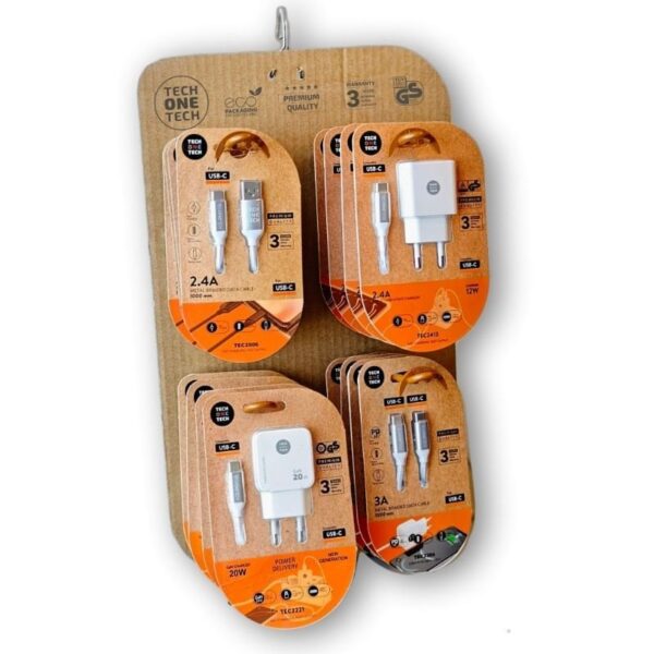 art_tot-expositor20eko20400801_2 Expositor de Cargadores GaN y Cables Tech One Tech EKO 400801/ 4 ganchos/ Incluye 16 Productos