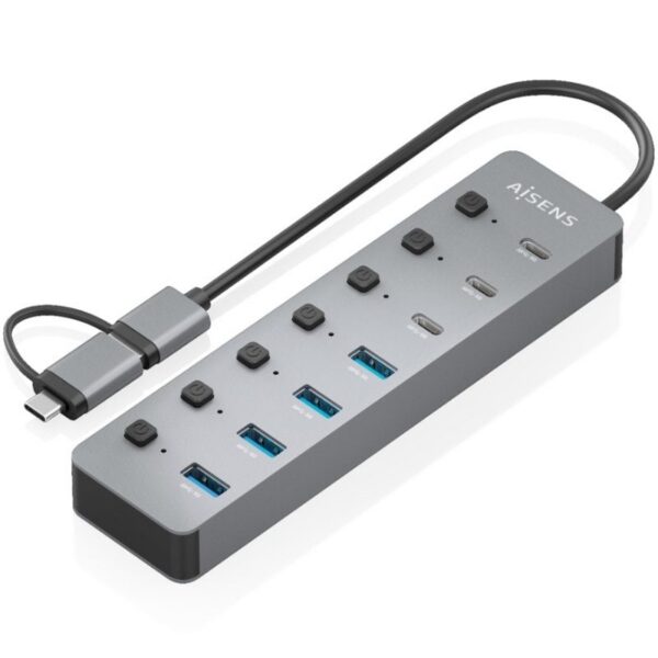 art_ais-hub20asuc-8p043-gr_2 Hub USB Tipo-C + USB 3.1 Aisens ASUC-8P043-GR/ 4xUSB/ 3xUSB Tipo-C/ 1xUSB Tipo-C PD/ Gris