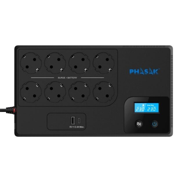 art_phk-sai20smt20home20105020va_2 SAI Línea Interactiva Phasak Smart Home 1050VA/ 1050VA-600W/ 8 Salidas/ Formato Bloque