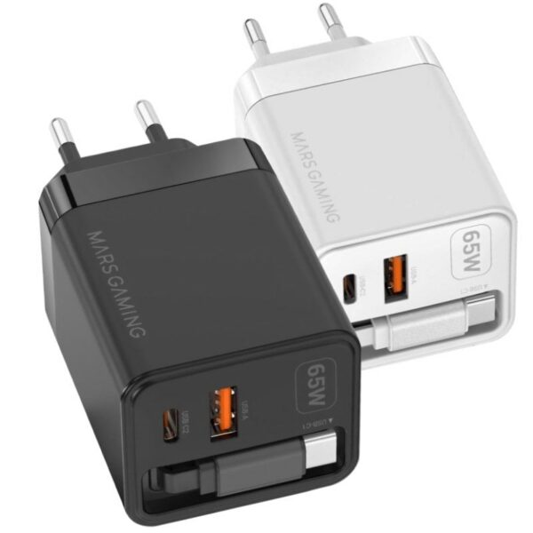 art_tac-carga20md-gan65r_1 Cargador de Pared GaN Mars Gaming MD-GAN65R/ 1xUSB Tipo-C/ 1xUSB/ 65W/ Negro