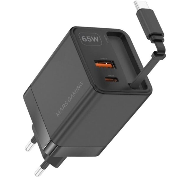 art_tac-carga20md-gan65r_2 Cargador de Pared GaN Mars Gaming MD-GAN65R/ 1xUSB Tipo-C/ 1xUSB/ 65W/ Negro