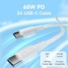 art_ven-cab20taxwd_2 Cable USB 2.0 Tipo-C 3A Vention TAXWD/ USB Tipo-C Macho - USB Tipo-C Macho/ Hasta 60W/ 480Mbps/ 50cm/ Blanco