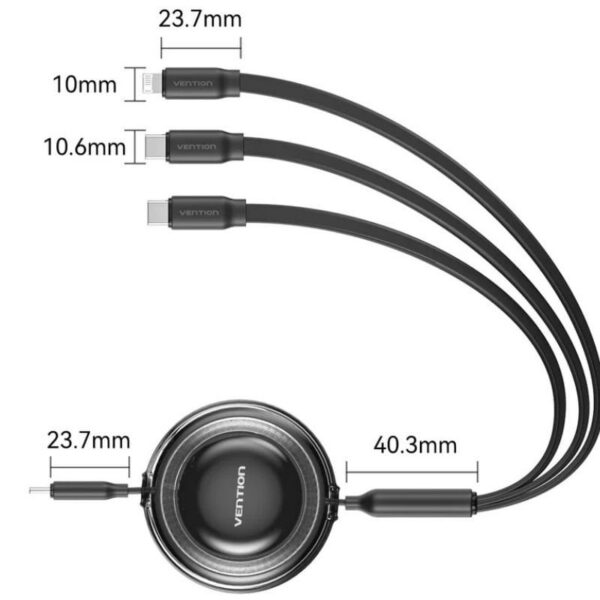 art_ven-cab20trkbbe_2 Cable USB Tipo-C 2.0 5A Vention TRKBBE/ USB Tipo-C Macho - 3x USB Tipo-C Macho/ Hasta 100W/ 480Mbps/ 1.1m/ Negro