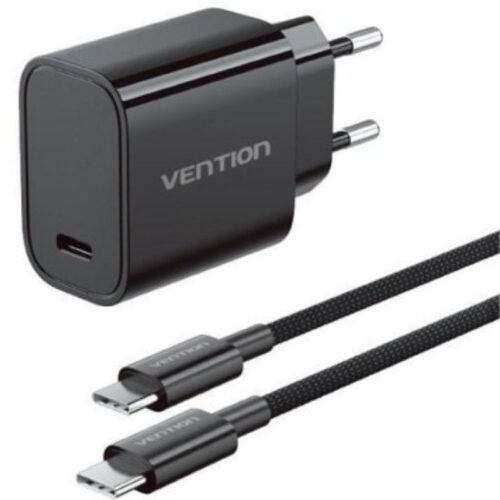 art_ven-carga20g18b0-eu_1 Cargador de Pared GaN Vention G18B0-EU/ 1xUSB Tipo-C + Cable USB Tipo-C/ 30W