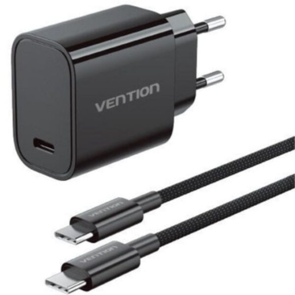 art_ven-carga20g18b0-eu_1 Cargador de Pared GaN Vention G18B0-EU/ 1xUSB Tipo-C + Cable USB Tipo-C/ 30W