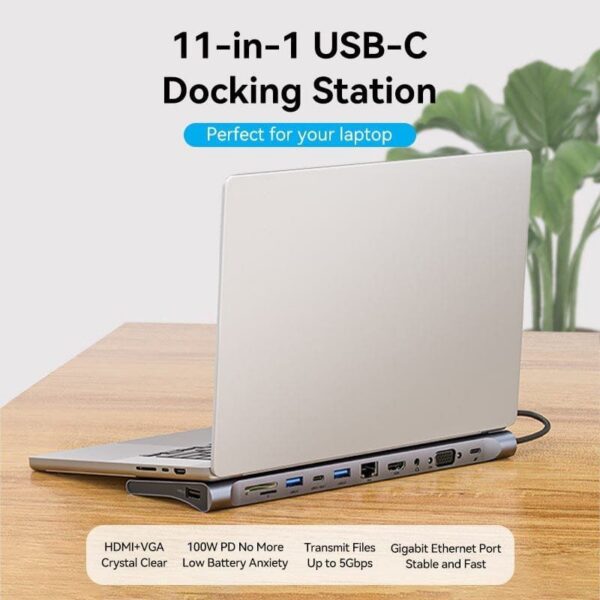 art_ven-dock20ththc_2 Docking USB Tipo-C Vention THTHC/ 1xHDMI/ 1xVGA/ 3xUSB/ 1xUSB Tipo-C/ 1xUSB Tipo-C PD/ 1xRJ45/ 1xLector Tarjetas SD y MicroSD/ Jack 3.5/ Gris