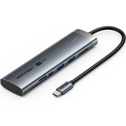 art_ven-dock20tpshb_1 Docking USB Tipo-C Vention TPSHB/ 1xHDMI 4K/ 2xUSB/ 2xUSB Tipo-C/ 1xRJ45/ 1xUSB Tipo-C PD/ 1xLector Tarjetas/ Gris