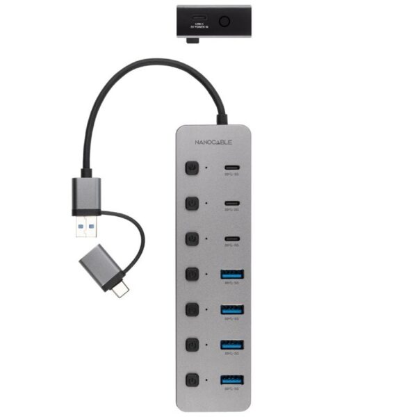 art_nan-hub20102016204510_2 Hub USB + USB Tipo-C Nanocable 10.16.4510/ 4xUSB/ 3xUSB Tipo-C/ 1xUSB Tipo-C PD/ Gris