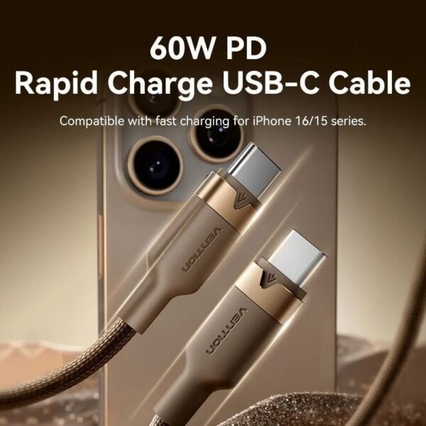 art_ven-cab20trdjf_2 Cable USB 2.0 Tipo-C 3A Vention TRDJF/ USB Tipo-C Macho - USB Tipo-C Macho/ Hasta 60W/ 480Mbps/ 1m/ Oro Desierto