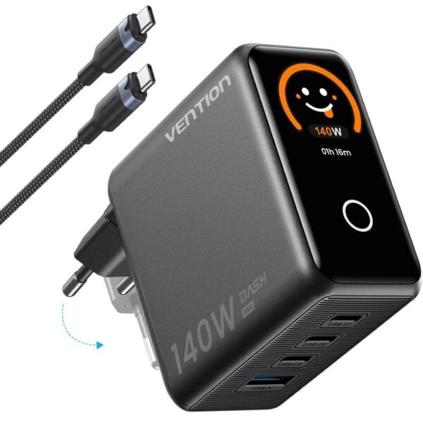 art_ven-carga20tz-fcoh0-eu_1 Cargador de Pared GaN Vention TZ-FCOH0-EU/ 3xUSB Tipo-C + Cable USB Tipo-C/ 1xUSB/ 140W