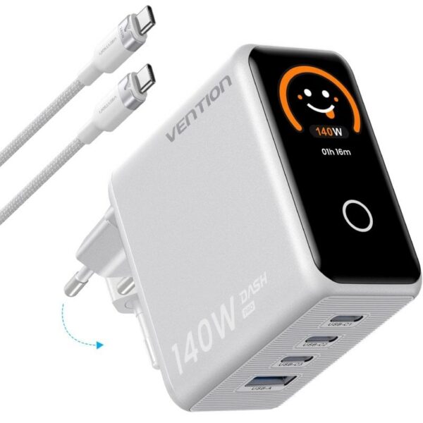 art_ven-carga20tz-fcoi0-eu_1 Cargador de Pared GaN Vention TZ-FCOI0-EU/ 3xUSB Tipo-C + Cable USB Tipo-C/ 1xUSB/ 140W