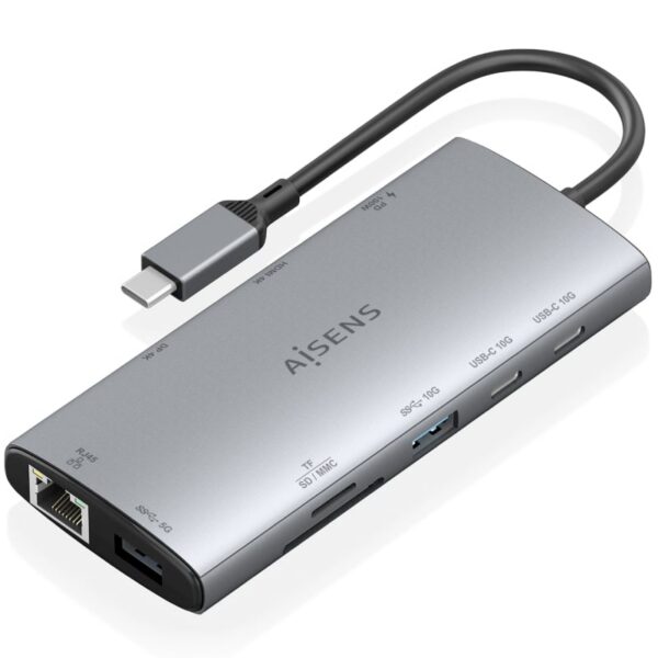 Docking USB Tipo-C Aisens ASUC-10P050-GR/ 1xDisplayPort/ 1xHDMI 4K/ 1xRJ45/ 2xUSB/ 2xUSB Tipo-C/ 1xUSB Tipo-C PD/ 1xLector de Tarjetas/ Gris