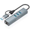 Hub USB + USB Tipo-C 3.2 Aisens A109-1033/ 3xUSB/ 1xRJ45/ Gris