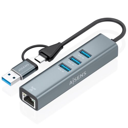 art_ais-hub20a109-1033_1 Hub USB + USB Tipo-C 3.2 Aisens A109-1033/ 3xUSB/ 1xRJ45/ Gris