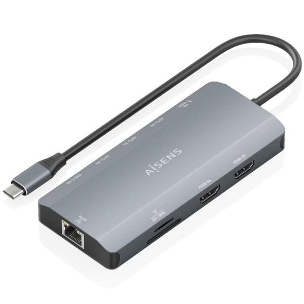 art_ais-hub20asuc-10p052-gr_1 Docking USB Tipo-C Aisens ASUC-10P052-GR/ 2xHDMI 4K/ 1xRJ45/ 3xUSB/ 1xUSB Tipo-C/ 1xUSB Tipo-C PD/ 1xLector de Tarjetas/ Gris